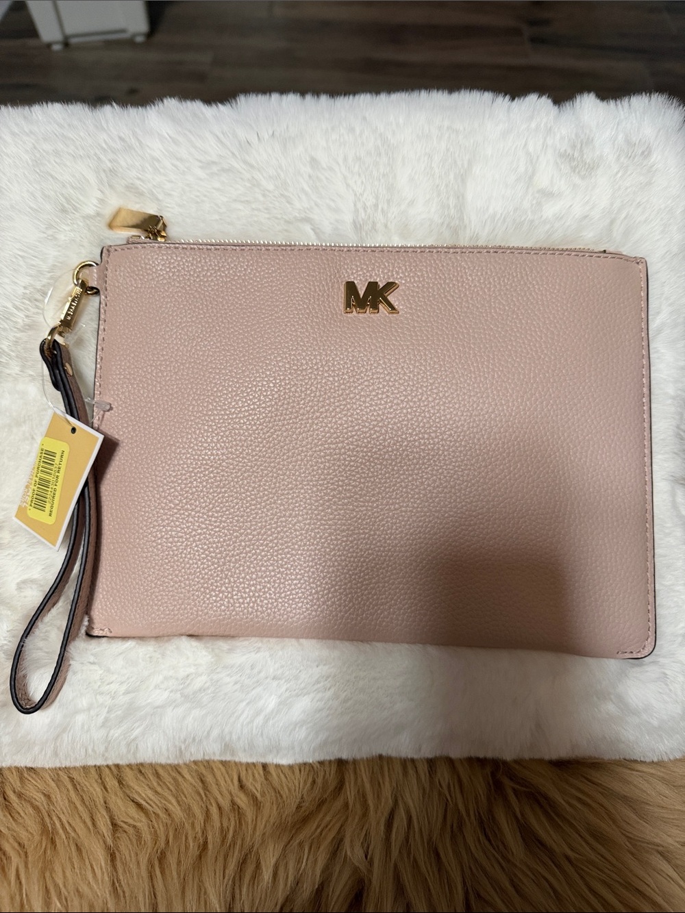 MICHAEL KORS JET SET TRAVEL XL CLUTCH WRISTLET PEBBLED LEATHER PINK BLOSSOM NWT